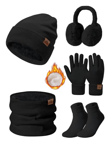 UMIPUBO Mütze Schal Handschuhe Damen Winter Set Wintermütze Fleece Gefütterte Beanie Loop Schlauchschal Wärmer Touchscreen Plüsch Ohrenwärmer Verdickte Ohrenschützer Socken-5 Stück Set,Schwarz UMIPUBO Mütze Schal Handschuhe Damen Winter Set Wintermütze Fleece Gefütterte Beanie Loop Schlauchschal Wärmer Touchscreen Plüsch Ohrenwärmer Verdickte Ohrenschützer Socken-5 Stück Set,Schwarz von UMIPUBO