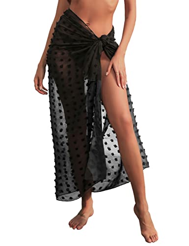 UMIPUBO Pareos Strandkleider für Damen Chiffon Wrap Sarong Bikini Cover Up Sommer Durchscheinend Strandkleid Badeanzug Wickelröcke (Schwarz,Einheitsgröße) von UMIPUBO