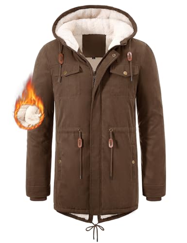 UMIPUBO Parka Herren Winter Warm Winterjacke mit Kapuze Gefüttert Wintermantel Teddy Futter Mantel Jacke für Männer Thermo Winterparka(Braun,XXL) von UMIPUBO