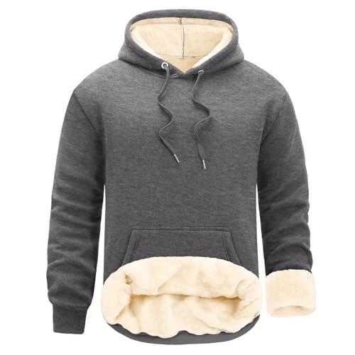 UMIPUBO Pullover Herren Hoodie Sweatshirt mit Kapuze Winter Warm Fleecepullover Thermo Kapuzenpullover Männer Baumwolle Fleecejacke Winterpullover(Dunkelgrau,L) von UMIPUBO