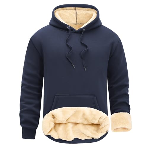 UMIPUBO Pullover Herren Hoodie Sweatshirt mit Kapuze Winter Warm Fleecepullover Thermo Kapuzenpullover Männer Baumwolle Fleecejacke Winterpullover(Marine,XXL) von UMIPUBO