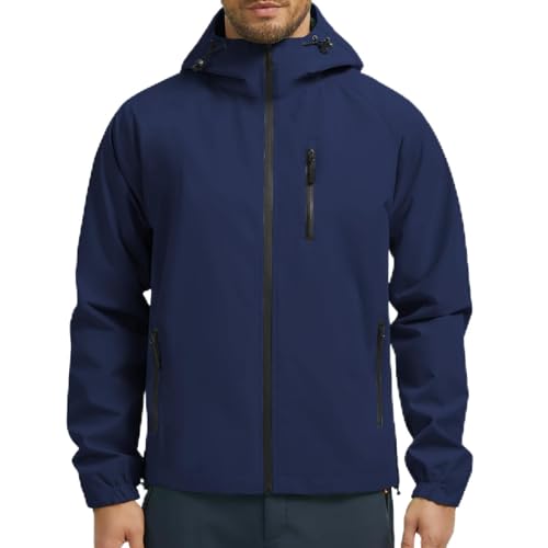 UMIPUBO Regenjacke Herren Wasserdicht Outdoorjacke Mit Kapuze Leicht Atmungsaktiv Dünne Rain Jacket Windbreaker Reflektierend Fahrradjacke Wanderjacke Übergangsjacke Laufjacke(Marineblau,L) von UMIPUBO
