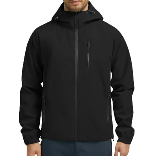 UMIPUBO Regenjacke Herren Wasserdicht Outdoorjacke Mit Kapuze Leicht Atmungsaktiv Dünne Rain Jacket Windbreaker Reflektierend Fahrradjacke Wanderjacke Übergangsjacke Laufjacke(Schwarz,L) von UMIPUBO