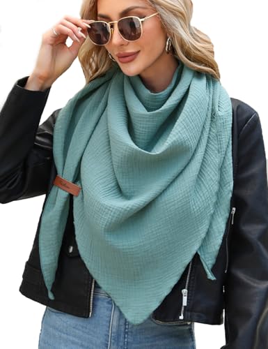 UMIPUBO Schal Damen Baumwolle Musselin Halstuch Dreiecksschal Dreieckstuch Herbst Unifarben Schal Halten Sie Warm Musselintuch Bequem Groß Elegant Leicht Scarf Damen Stola 190x80cm, Seeblau von UMIPUBO