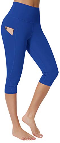 UMIPUBO Sport Leggings Damen High Waist 3/4 Yoga Hosen Push Up Blickdicht Sporthose Running Workout Gym Leggings mit Tasche (Blau,L) von UMIPUBO