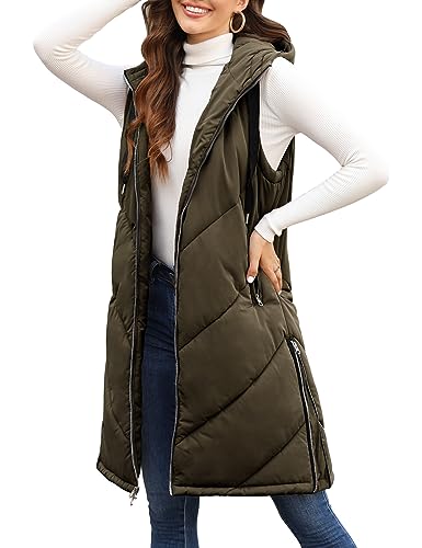 UMIPUBO Steppweste Damen Lang Ärmellose Winterjacke Leicht Elegant Weste mit Reissverschluss Taschen Wintermantel Baumwolle Weste Warm von UMIPUBO