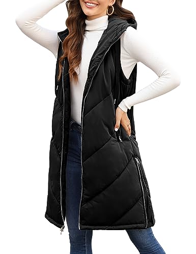 UMIPUBO Steppweste Damen Lang Ärmellose Winterjacke Leicht Elegant Weste mit Reissverschluss Taschen Wintermantel Baumwolle Weste Warm von UMIPUBO