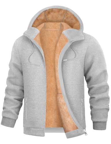 UMIPUBO Sweatjacke Herren Fleecejacke Winter Warm Kapuzenpullover Zipper Hoodie Bequemes und Warmes Casual Sweatshirt mit Kapuze Kapuzenjacke(Hellgrau,L) von UMIPUBO