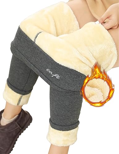 UMIPUBO Thermo Leggings Gefüttert Damen Winter Warme Gefütterte Strumpfhose Lang Schraubgewinde Fleece Jogginghose Winterleggins aus Lammsamt Thermoleggins(Dunkelgrau,L) von UMIPUBO