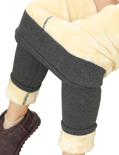 UMIPUBO Thermo Leggings Gefüttert Damen Winter Warme Gefütterte Strumpfhose Lang Schraubgewinde Fleece Jogginghose Winterleggins aus Lammsamt Thermoleggins(Dunkelgrau,M) von UMIPUBO