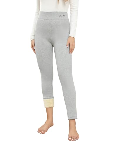 UMIPUBO Thermo Leggings Gefüttert Damen Winter Warme Gefütterte Strumpfhose Lang Schraubgewinde Fleece Jogginghose Winterleggins aus Lammsamt Thermoleggins(Hellgrau,XL) von UMIPUBO