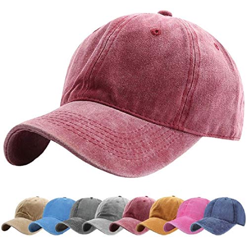 UMIPUBO Washed Baseball Cap Outdoor Retro Cap Unisex Vintage Basecap 6-Panel Sport Mütze Verstellbar Baseballkappe Baseballmütze in 4 Farben (Weinrot) von UMIPUBO