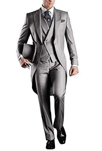 UMISS Herren Frack 3-teiliger Anzug One Button Peak Revers Hochzeitsanzug von UMISS