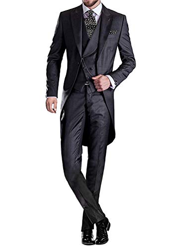 UMISS Herren Frack 3-teiliger Anzug One Button Peak Revers Hochzeitsanzug von UMISS