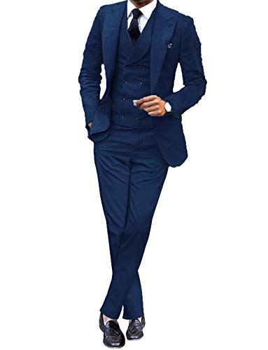 UMISS Herren Slim Fit 3-teiliger Anzug für Herren Peak Lapel Lässig/Formell/Hochzeits-Smoking von UMISS