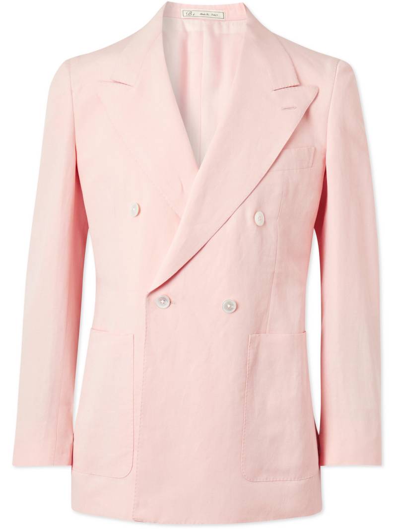 UMIT BENAN - Double-Breasted Linen and Silk-Blend Suit Jacket - Men - Pink - IT 50 von UMIT BENAN