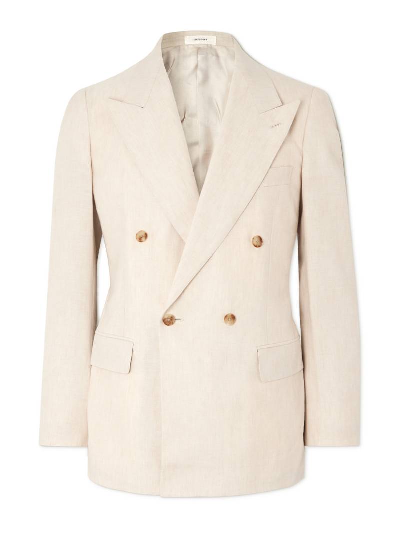 UMIT BENAN - Richard Double-Breasted Linen and Wool-Blend Suit Jacket - Men - Neutrals - IT 48 von UMIT BENAN
