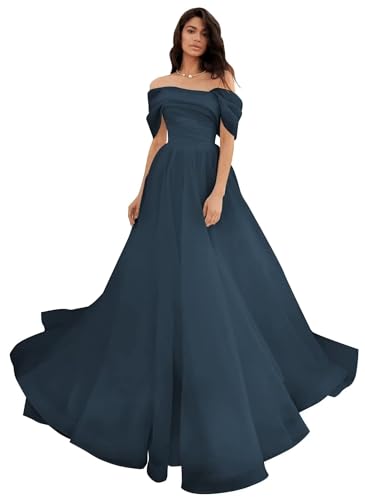 UMLXYER Schulterfrei TüLl Ballkleider Lange Brautkleider FüR Braut Puffy Ballkleid Formelle Abendkleider FüR Damen Navy Blue XXL von UMLXYER