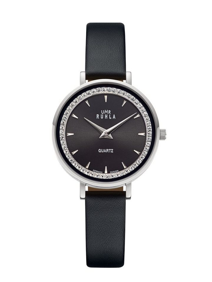 UMR Ruhla Quarzuhr 20692-2, Quarzdamenuhr in elegantem Format - mit stylischem Lederband, Taupefarbend und mit Swarovskisteinchen - Made in Germany von UMR Ruhla
