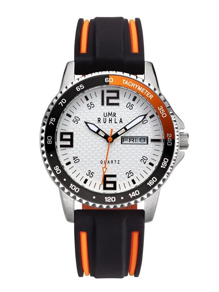 UMR Ruhla Quarzuhr Sport Herrenuhr, Weiß-Orange, Silikonband, Ø 40 mm, 39005, Sportliche Uhr für Herren von UMR Ruhla