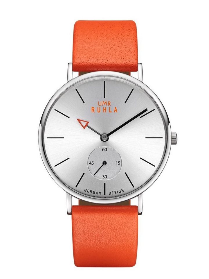 UMR Ruhla Quarzuhr Style Damenuhr 30168-1 Silbern Lederband Orange 40 mm von UMR Ruhla