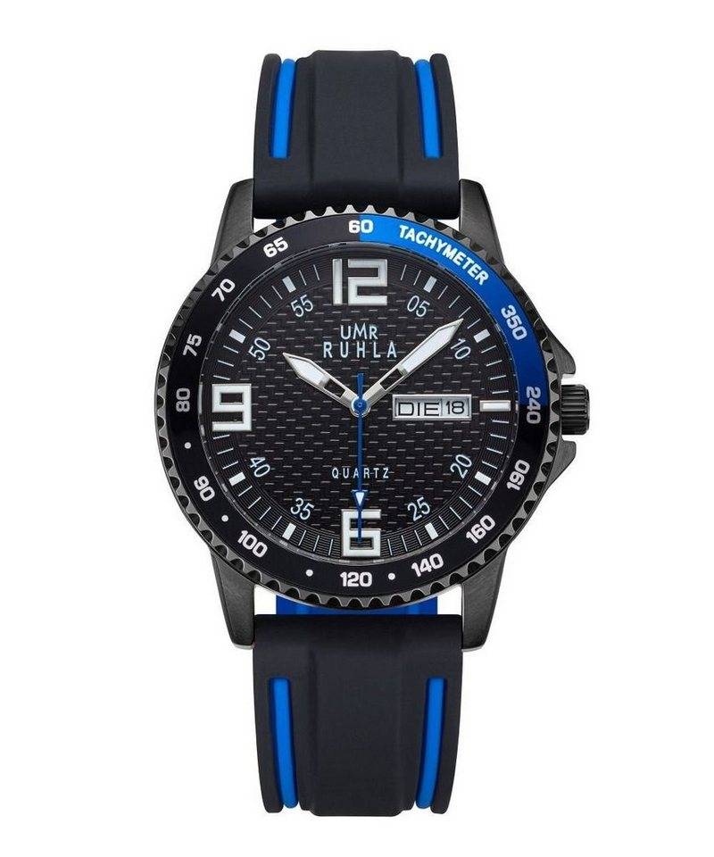 UMR Ruhla Quarzuhr Sport Herrenuhr, Silikonband, Schwarz-Blau, Ø 40 mm, 39008, Sportliche Uhr für Herren von UMR Ruhla
