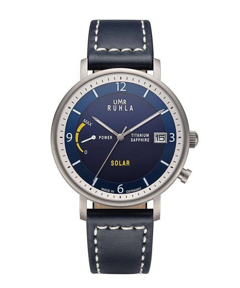 UMR Ruhla Solaruhr Titan - Blaues Zifferblatt, Lederband, 41 mm - Solarwerk 94103, Made in Germany von UMR Ruhla