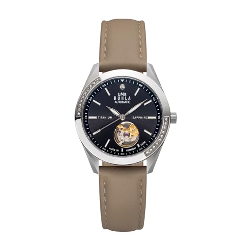 UMR RUHLA Armbanduhr, Damen, Automatik, Lederarmband, Titangehäuse, wasserdicht bis 5 bar, Farbe:Braun von UMR RUHLA