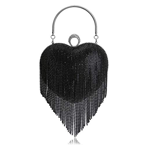 UMREN Damen Luxus Herz Form Quaste Abend Clutch Tasche Strass Hochzeit Party Handtasche, Schwarz (schwarz), Einheitsgröße von UMREN