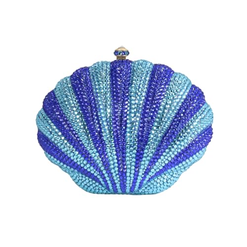 UMREN Glitzernde Damen-Abendtasche mit niedlichem Mini-Muschel-Design, Strass, bunte Kristall-Handtasche, glitzernde Muschel, Diamant-Clutch für Party, Blau von UMREN