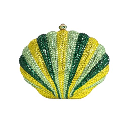 UMREN Glitzernde Damen-Abendtasche mit niedlichem Mini-Muschel-Design, Strass, bunte Kristall-Handtasche, glitzernde Muschel, Diamant-Clutch für Party, Grün von UMREN