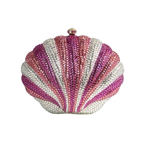 UMREN Glitzernde Damen-Abendtasche mit niedlichem Mini-Muschel-Design, Strass, bunte Kristall-Handtasche, glitzernde Muschel, Diamant-Clutch für Party, Rosenrot von UMREN