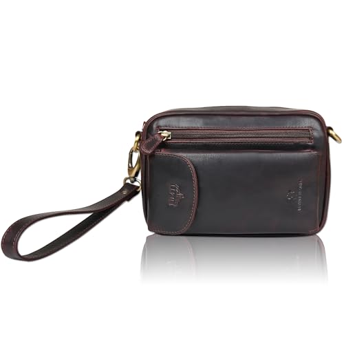 Leder Handgelenktasche für Unisex aus Rindleder 21- (147A) Herrentasche echtes Leder Tasche Bag Neu Farbe Braun von UMTI