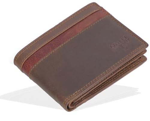UMTI Leder Geldbörse Herren I 23- (116A) extra-stabile Doppelnaht I 9 Fächer für Kreditkarten I 5 Steckfächer I Querformat I mit RFID Schutz Cognac von UMTI
