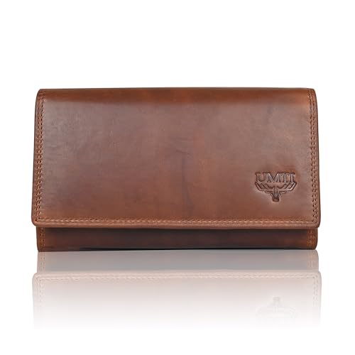 UMTI Leder Damenbörse Damen Geldbörse Börse 23- (95A) Damen Portemonnaie Damen Geldbörsen Brieftasche Damen Geldbeutel Damen Portmonee Damen Portmonai Cognac von UMTI