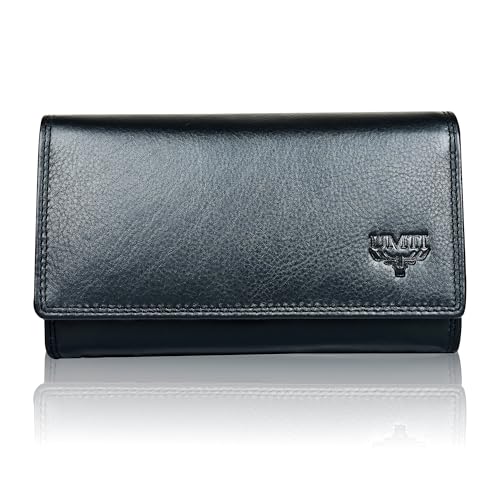 UMTI Leder Damenbörse Damen Geldbörse Börse 23- (95A) Damen Portemonnaie Damen Geldbörsen Brieftasche Damen Geldbeutel Damen Portmonee Damen Portmonai Schwarz von UMTI