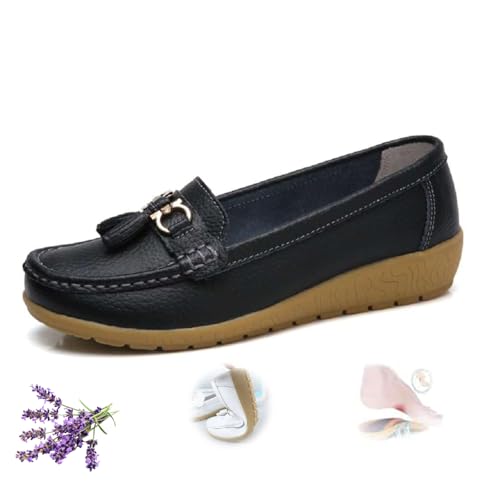 Damen Leichte Lederschuhe Komfort Walking Loafers Mokassins Casual Slip On Flache Schuhe Weiche Sohle, Schwarz , 39.5 EU Damen Leichte Lederschuhe Komfort Walking Loafers Mokassins Casual Slip On Flache Schuhe Weiche Sohle, Schwarz , 39.5 EU von UMYUOANY