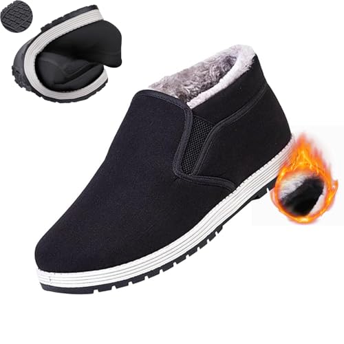 Herren Winter Plüsch verdickte Schlupfschuhe Low Top Knöchel Booties Bequeme rutschfeste Wanderschuhe Kampfkunst Tai Chi Kung Fu Schuhe Chinesische traditionelle alte Peking Schuhe, Schwarz , 44 EU von UMYUOANY