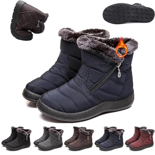 UMYUOANY Damen Gemütliche Winterstiefel Wasserdicht Anti-Rutsch Orthopädische Stiefel Pelz Gefüttert Warm Ankle Booties Outdoor Leicht Rutschfest Seitlicher Reißverschluss Schneestiefel, blau, 38.5 EU von UMYUOANY