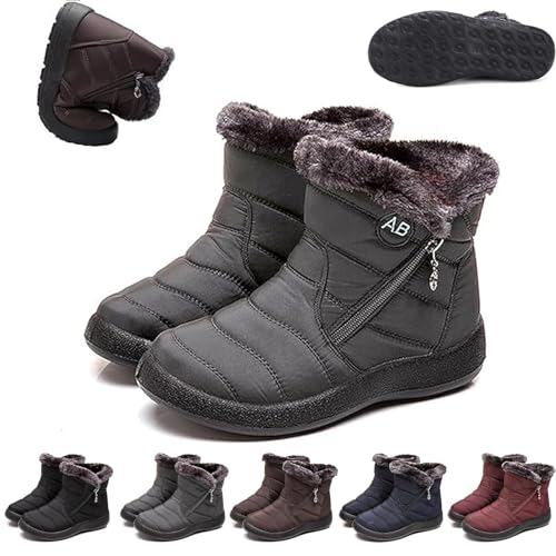 UMYUOANY Damen Gemütliche Winterstiefel Wasserdicht Anti-Rutsch Orthopädische Stiefel Pelz Gefüttert Warm Ankle Booties Outdoor Leicht Rutschfest Seitlicher Reißverschluss Schneestiefel, grau, 38.5 EU von UMYUOANY
