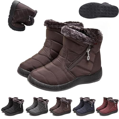 UMYUOANY Damen Gemütliche Winterstiefel Wasserdicht Anti-Rutsch Orthopädische Stiefel Pelz Gefüttert Warm Ankle Booties Outdoor Leicht Rutschfest Seitlicher Reißverschluss Schneestiefel, khaki, 38.5 von UMYUOANY
