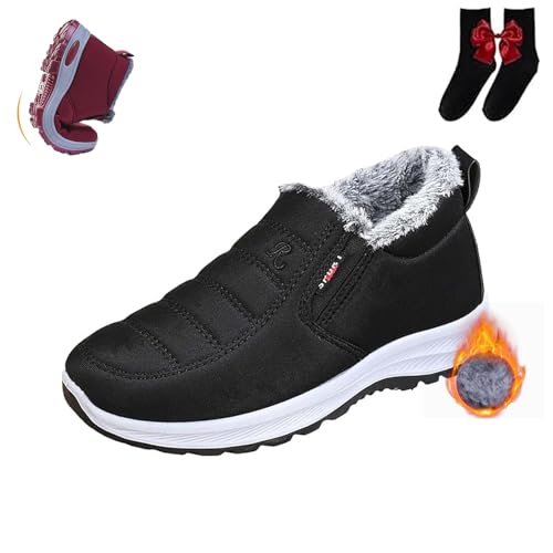 UMYUOANY Gemütliche Winter-Schneestiefel für Damen, leicht, zum Reinschlüpfen, wasserdicht, rutschfest, warmes Fellfutter, orthopädische Winterstiefel, Wandern, Schneestiefel, Schwarz , 38.5 EU von UMYUOANY