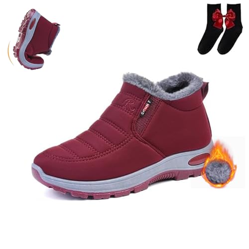 UMYUOANY Gemütliche Winter-Schneestiefel für Damen, leicht, zum Reinschlüpfen, wasserdicht, rutschfest, warmes Fellfutter, orthopädische Winterstiefel, Wandern, Schneestiefel, rot, 38.5 EU von UMYUOANY
