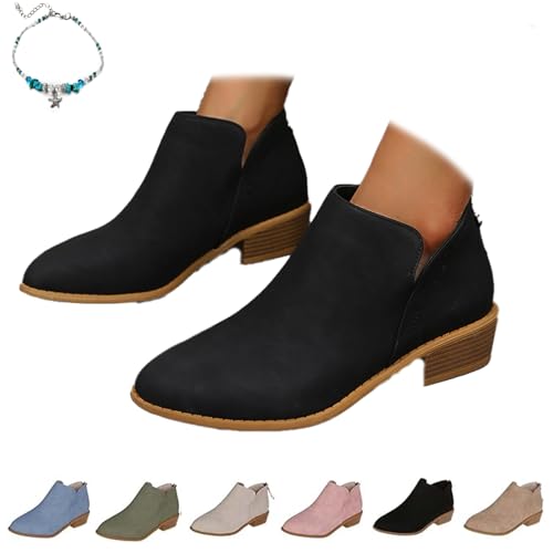 UMYUOANY Orthopädische Stiefeletten für Damen, Retro-Absatz, Chelsea-Stiefel, Wildlederimitat, klobiger Absatz, spitzer Zehenbereich, Schlupfschuh, Reißverschluss hinten, bequeme Wanderschuhe, Schwarz UMYUOANY Orthopädische Stiefeletten für Damen, Retro-Absatz, Chelsea-Stiefel, Wildlederimitat, klobiger Absatz, spitzer Zehenbereich, Schlupfschuh, Reißverschluss hinten, bequeme Wanderschuhe, Schwarz von UMYUOANY