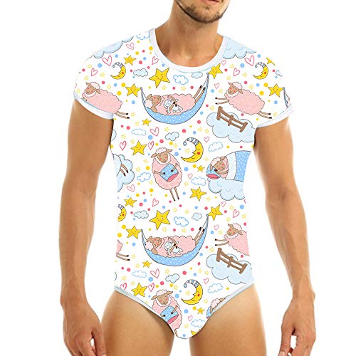 ABDL Baby-Einteiler für Windelliebhaber (ABDL), Druckknopfverschluss, Einteiler im Schritt, buntes Einhorn Gr. Medium, blau von UNA