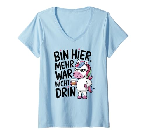 Damen Einhorn Morgenmuffel Kaffee Introvertierte Sarkasmus Ironie T-Shirt mit V-Ausschnitt von UNBOCKBAR