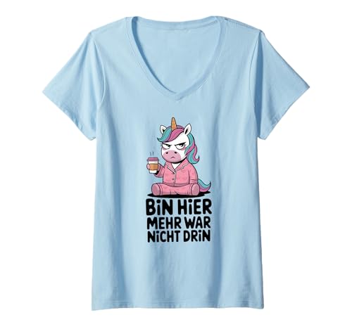 Damen Einhorn Morgenmuffel Kaffee Introvertierte Sarkasmus Ironie T-Shirt mit V-Ausschnitt von UNBOCKBAR