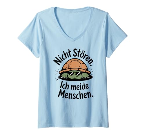 Damen Ich Meide Menschen Schildkröte Introvertierte Sarkasmus T-Shirt mit V-Ausschnitt von UNBOCKBAR