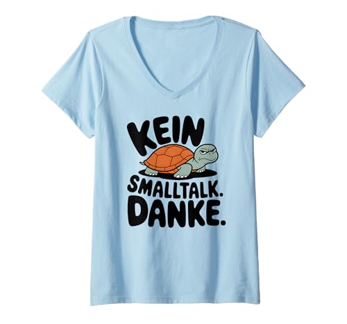 Damen Kein Smalltalk Schildkröte Introvertierte Sarkasmus Spruch T-Shirt mit V-Ausschnitt Damen Kein Smalltalk Schildkröte Introvertierte Sarkasmus Spruch T-Shirt mit V-Ausschnitt von UNBOCKBAR
