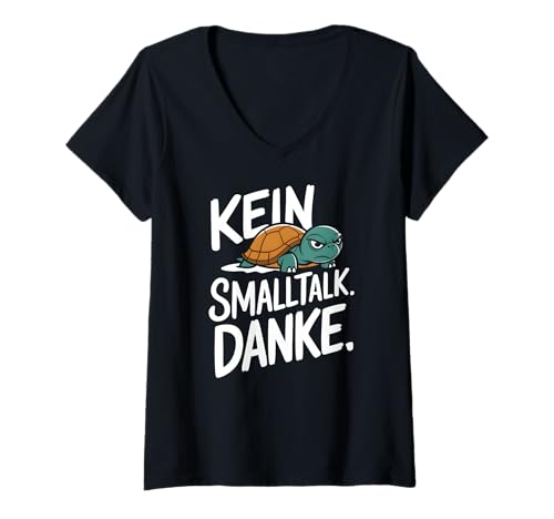 Damen Kein Smalltalk Schildkröte Introvertierte Sarkasmus Spruch T-Shirt mit V-Ausschnitt von UNBOCKBAR